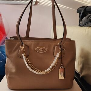 Coach Brown Leather Tote with Gold Accents